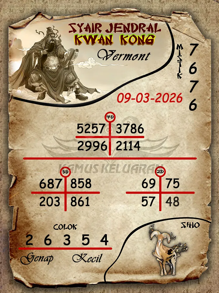 Syair Jendral Kwan Kong Vermont 09 03 2026