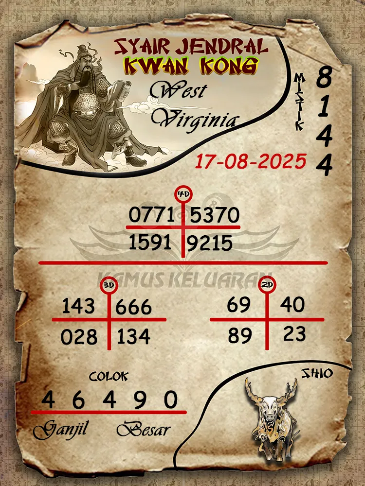 syair jendral kwan kong West Virginia 17 08 2025