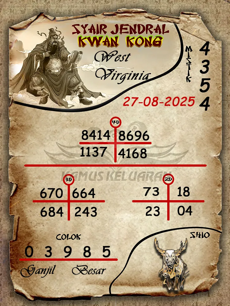 syair jendral kwan kong West Virginia 27 08 2025