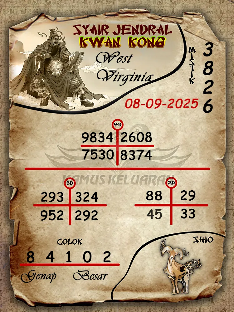 syair jendral kwan kong West Virginia 08 09 2025