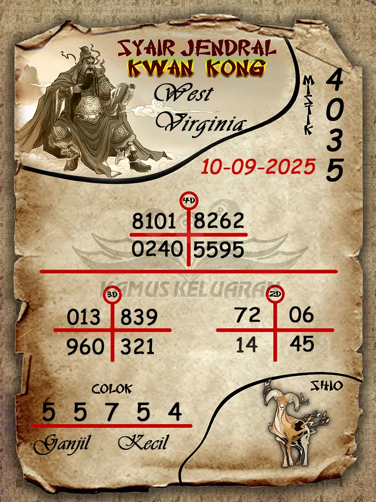 syair jendral kwan kong West Virginia 10 09 2025